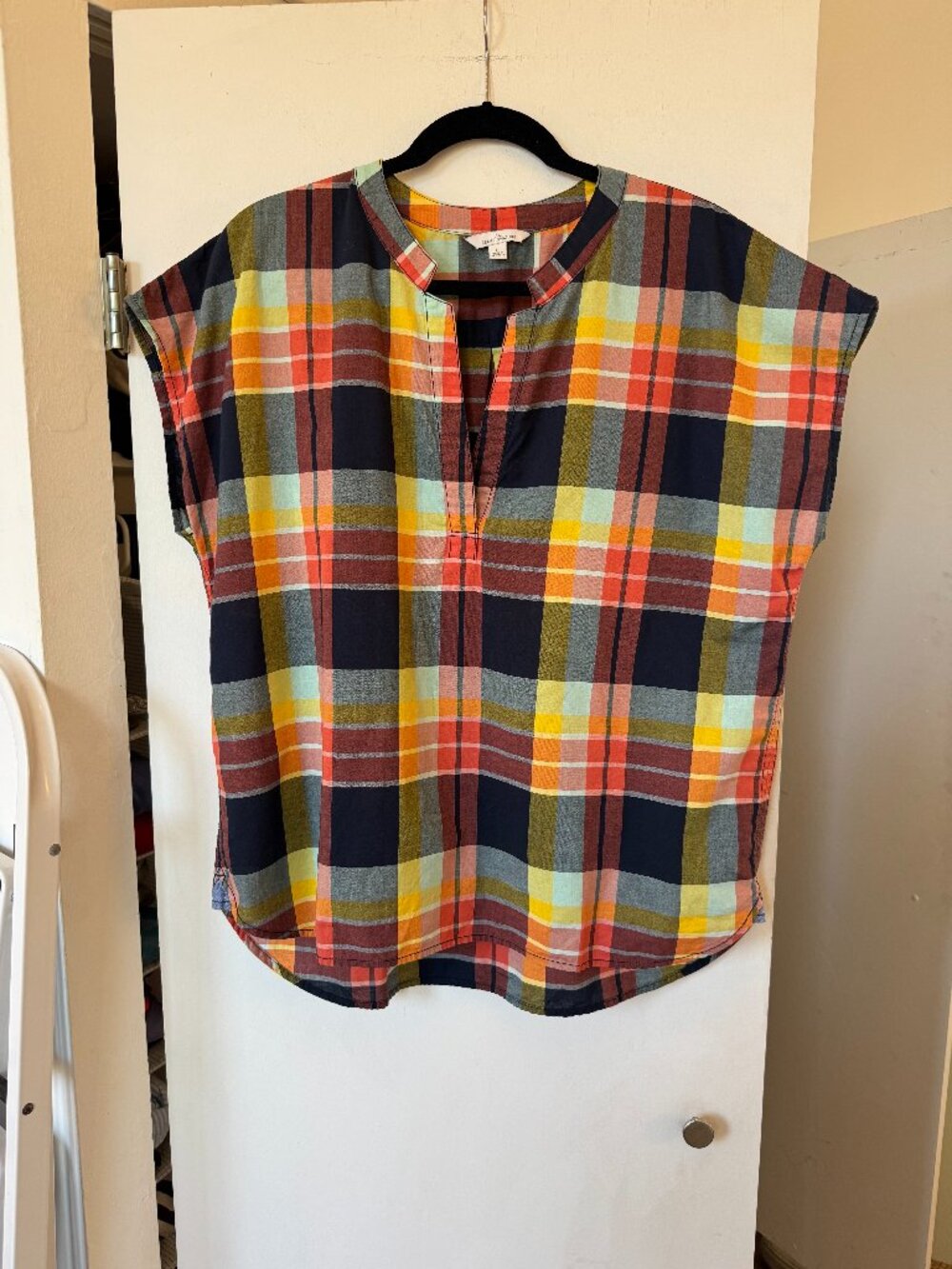 L.L.Bean Signature Multicolor Plaid Cotton Blouse Large
